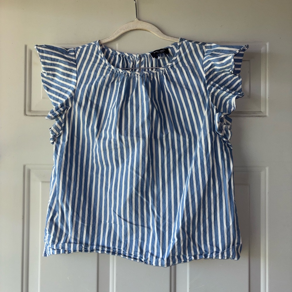 Kate Spade blue/white striped ruffle sleeve top size S